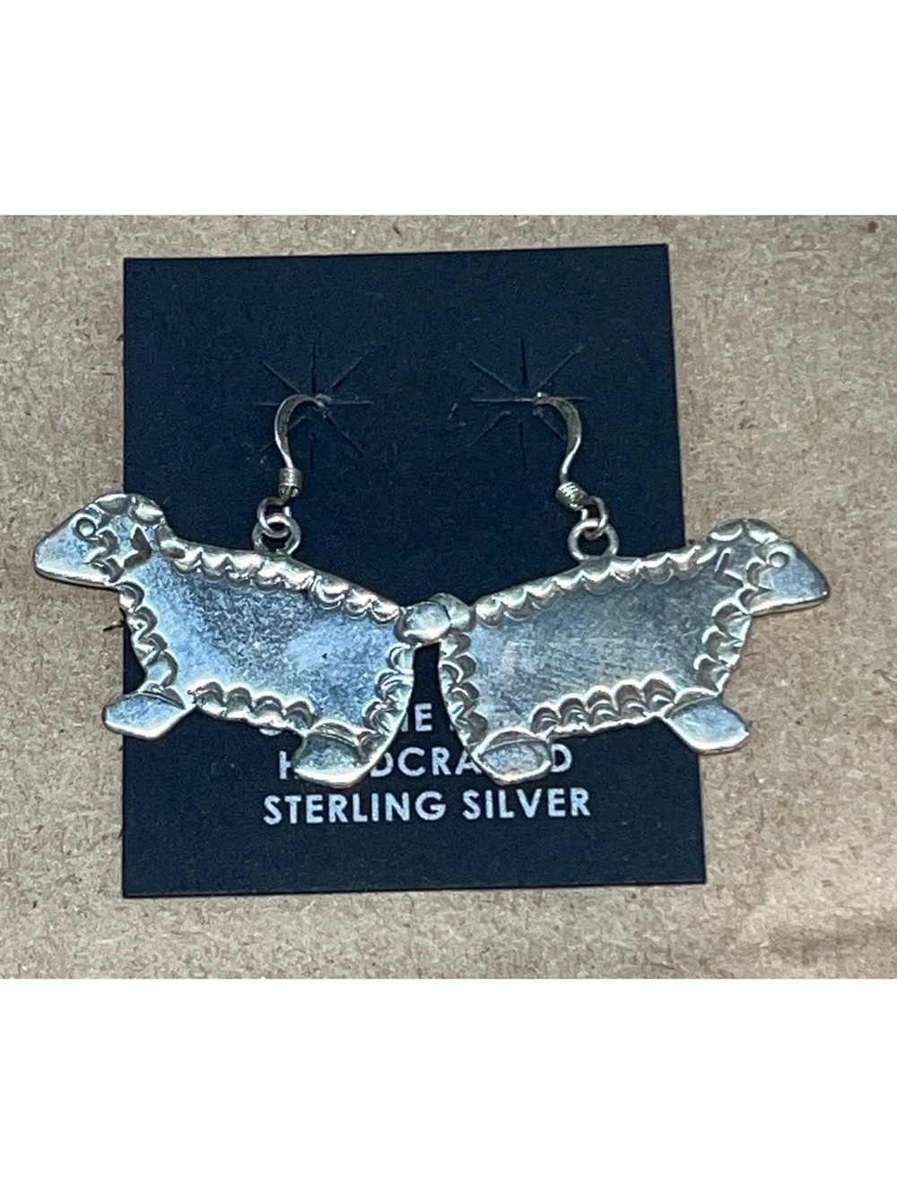 Native American Navajo handmade sterling silver lamb lama earrings dangle